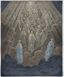 Paradiset, sång 5: Skaran av myriader lysande själar i det andra riket, illustration ur Den gudomliga komedin av Dante Alighieri, 1885